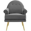 Pemberly Row 2 Gray Velvet Arm Chairs with Gold Legs and Button Tufting