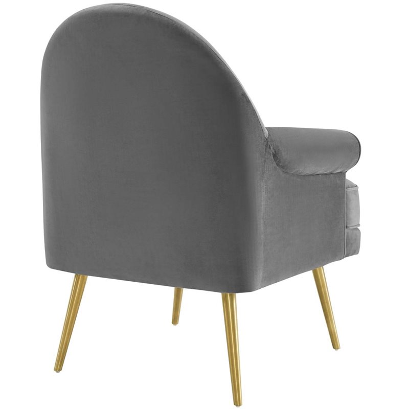 Pemberly Row 2 Gray Velvet Arm Chairs with Gold Legs and Button Tufting