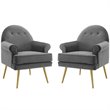 Pemberly Row 2 Gray Velvet Arm Chairs with Gold Legs and Button Tufting