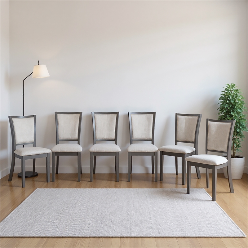 Pemberly Row Wood Dining Chairs in Light Gray Upholstery (Set of 6)