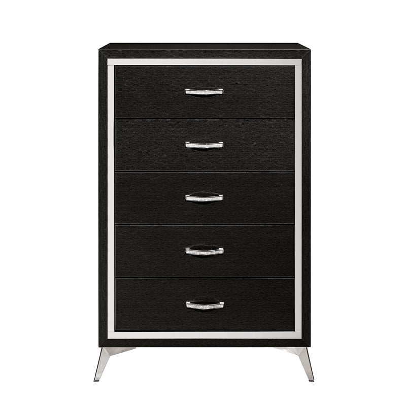 Pemberly Row 3-Piece Wood Bedroom Set with Chest and Nightstands - Black