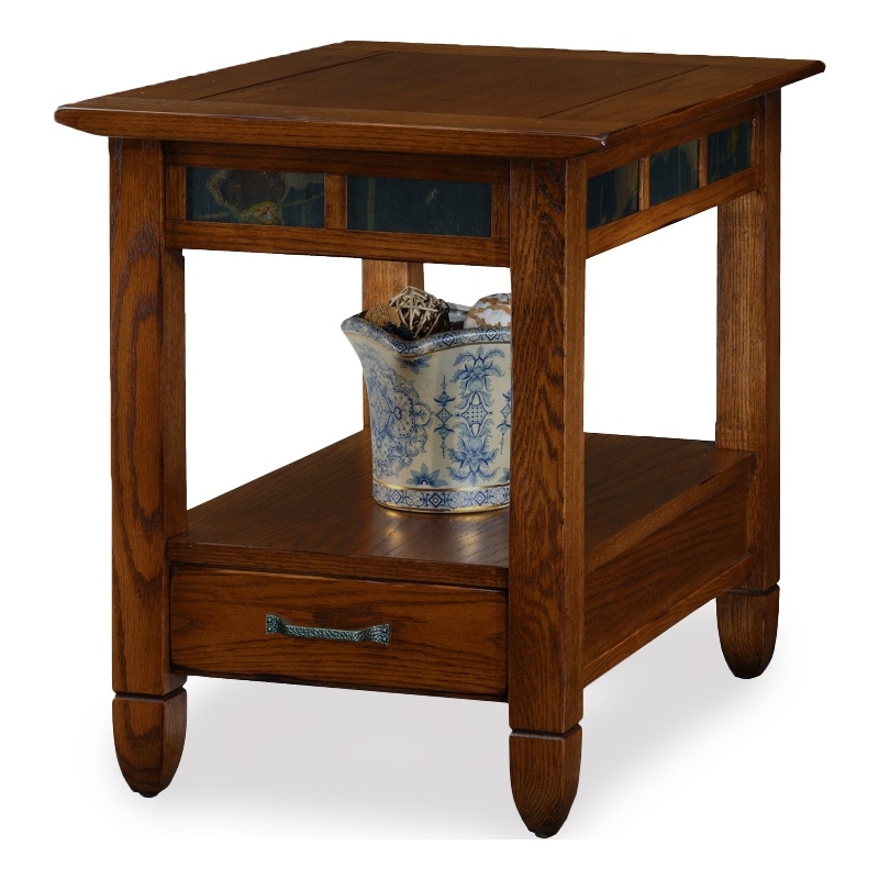 Pemberly Row Rustic Oak Wood End Table with Storage Drawer