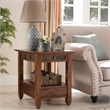 Pemberly Row Rustic Oak Wood End Table with Storage Drawer