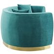 Pemberly Row Curved Velvet Stainless Steel Sofa in Teal Upholstery