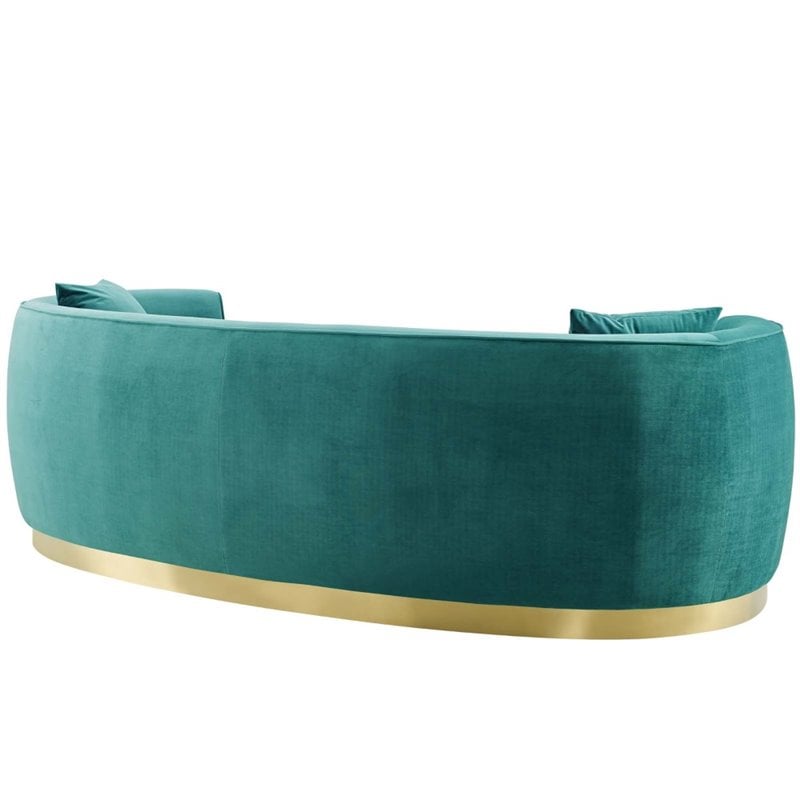 Pemberly Row Curved Velvet Stainless Steel Sofa in Teal Upholstery