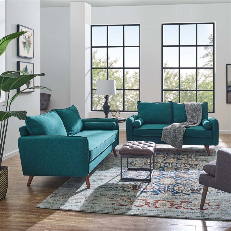 Pemberly Row 2-Piece Fabric Sofa and Loveseat Set in Teal