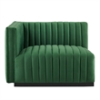 Pemberly Row Channel Tufted Velvet Left-Arm Chair with Black Base in Emerald