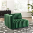 Pemberly Row Channel Tufted Velvet Left-Arm Chair with Black Base in Emerald