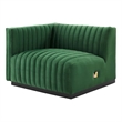 Pemberly Row Channel Tufted Velvet Left-Arm Chair with Black Base in Emerald