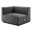 Pemberly Row Channel Tufted Velvet Left-Arm Chair with Black Base in Gray