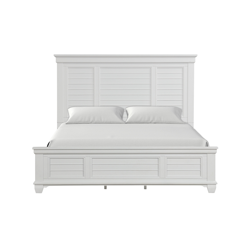 Pemberly Row Jamestown Solid Wood King Panel Bed in White Brushed Finish