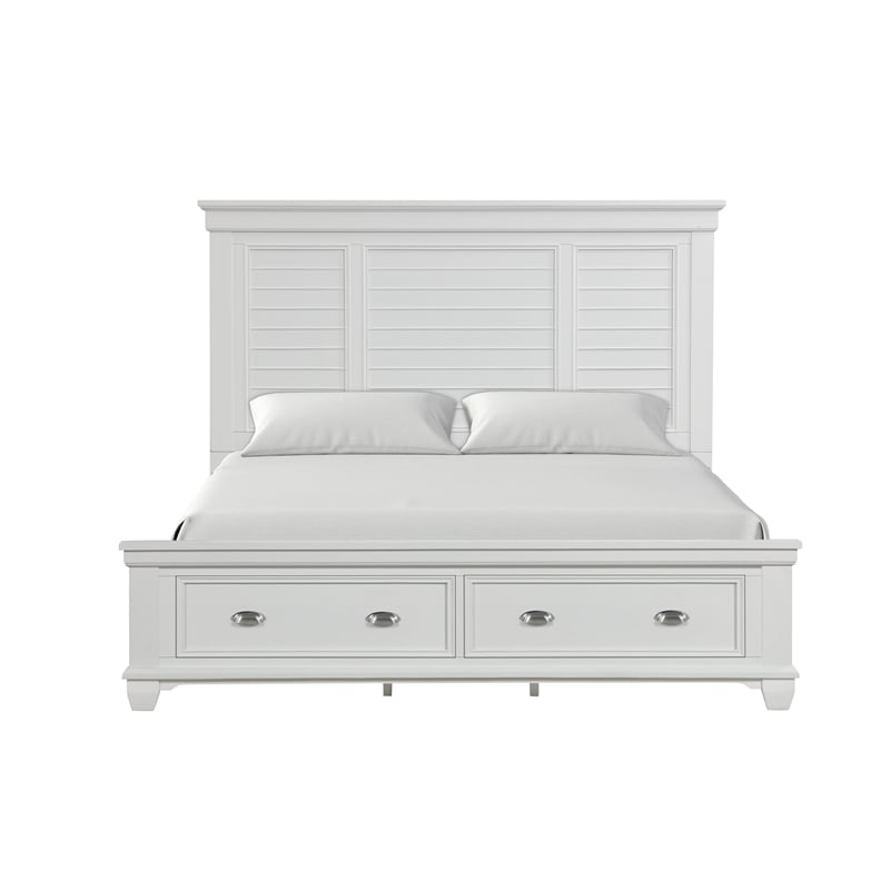 Pemberly Row Solid Wood Queen Bed in White Brushed Finish