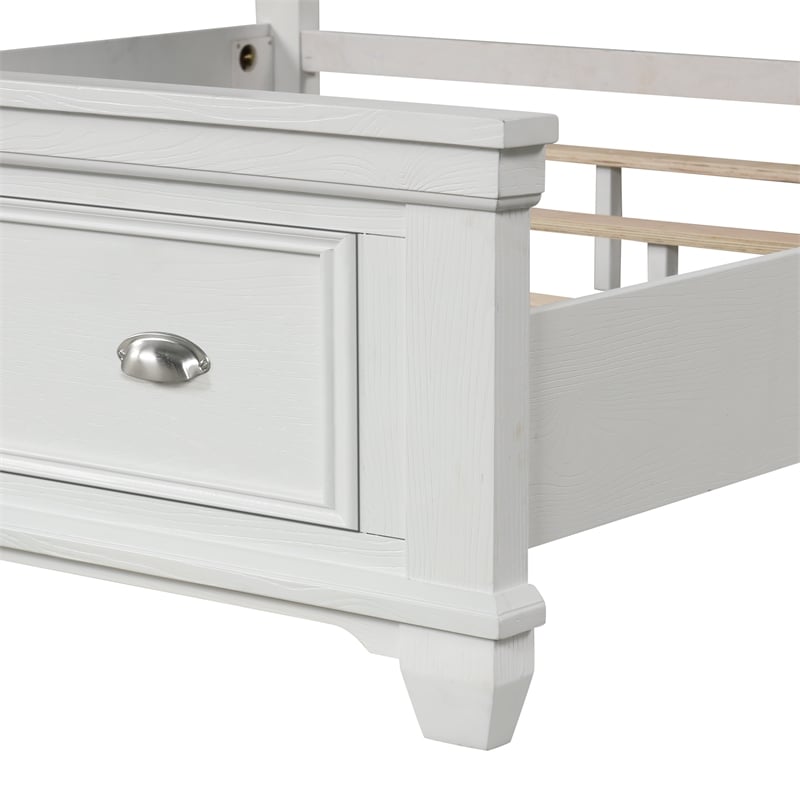 Pemberly Row Solid Wood Queen Bed in White Brushed Finish