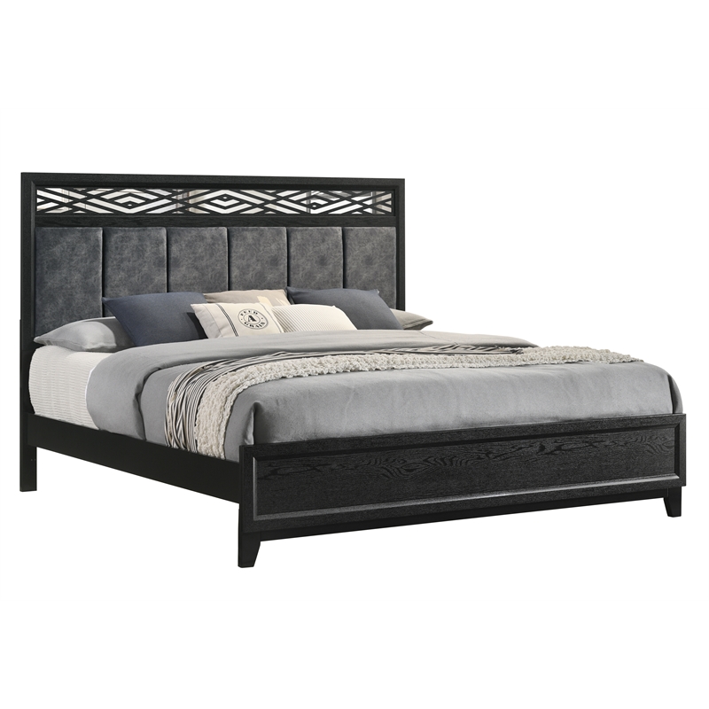 Pemberly Row Rubberwood Queen Panel Bed in Sleek Black Finish