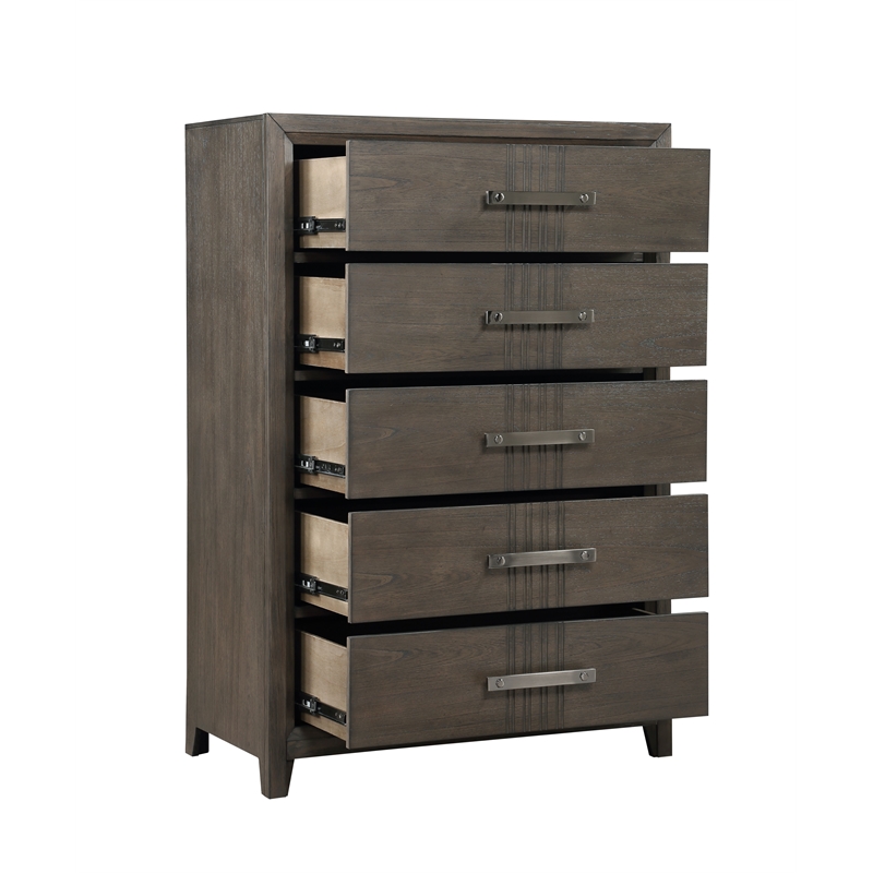 Pemberly Row 5-Drawer Solid Wood Chest in Walnut with Felt-Lined Drawer