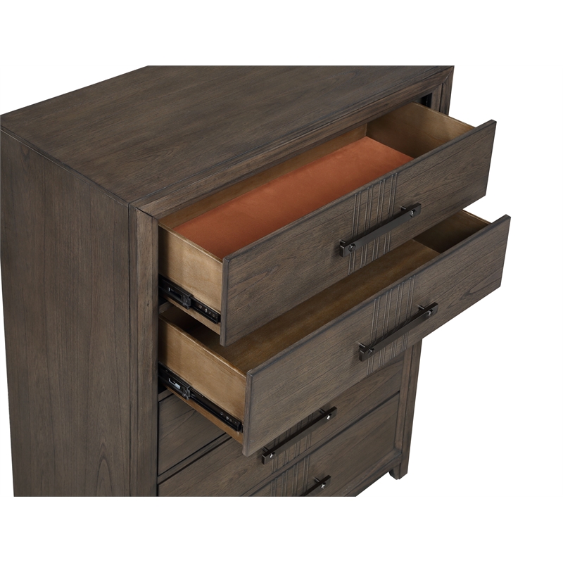 Pemberly Row 5-Drawer Solid Wood Chest in Walnut with Felt-Lined Drawer