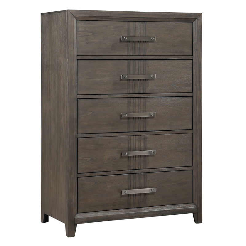 Pemberly Row 5-Drawer Solid Wood Chest in Walnut with Felt-Lined Drawer