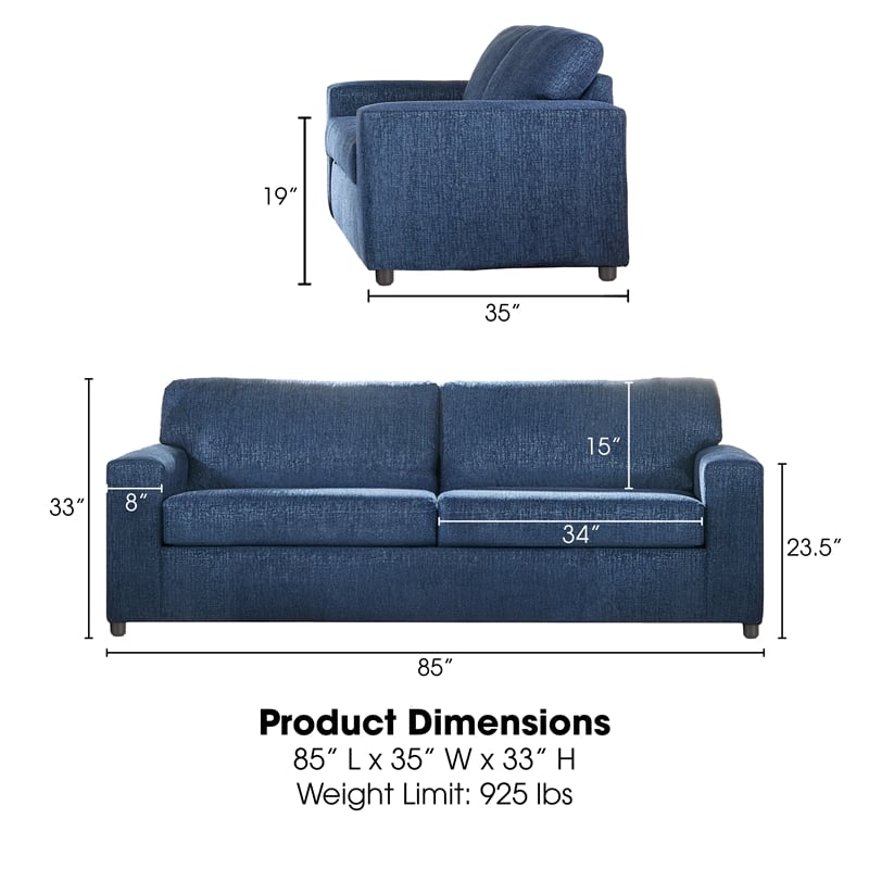 Pemberly Row Polyester 3-Seater Sofa in Blue with Transitional Style