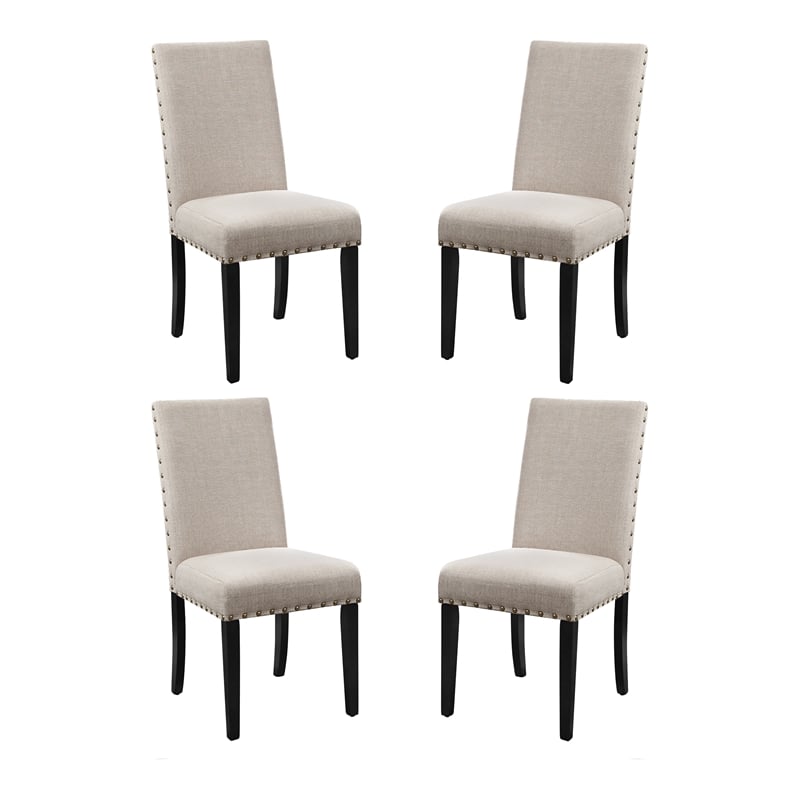 Pemberly Row Solid Rubberwood Dining Chairs in Beige Fabric (Set of 4)