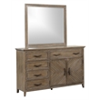 Pemberly Row Tybee Pine Wood 5-Drawer Dresser with Mirror in Sand Finish