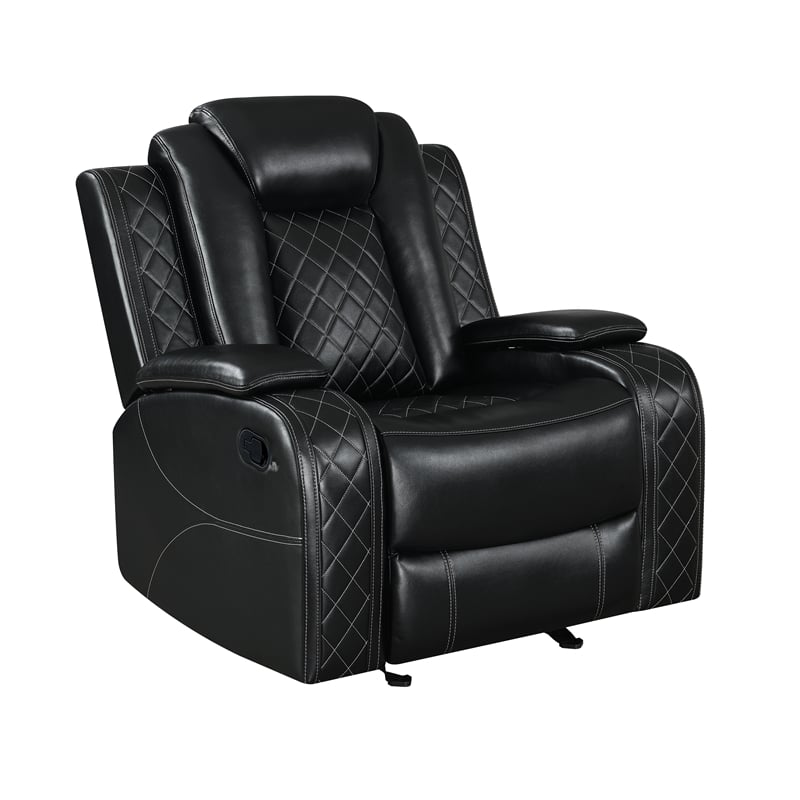 Pemberly Row Faux Leather Glider Recliner in Black