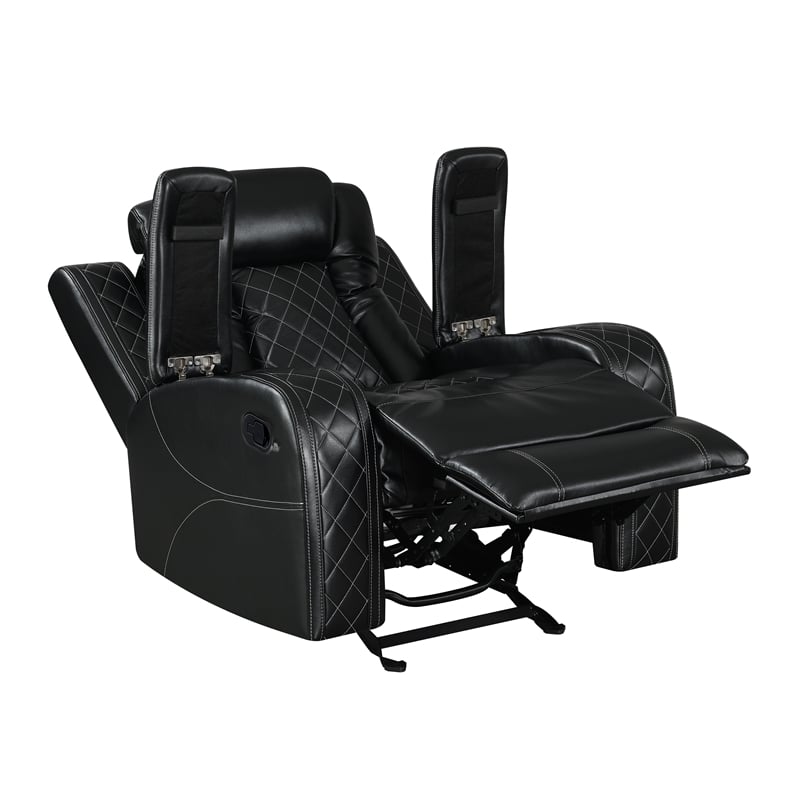 Pemberly Row Faux Leather Glider Recliner in Black