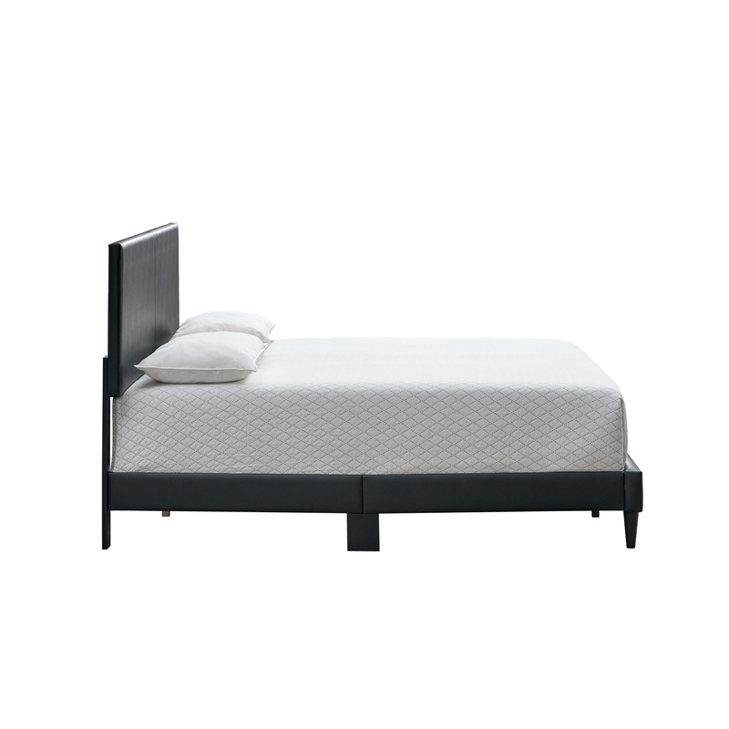 Pemberly Row King Platform Bed in Faux Leather Black with Adjustable Headboard