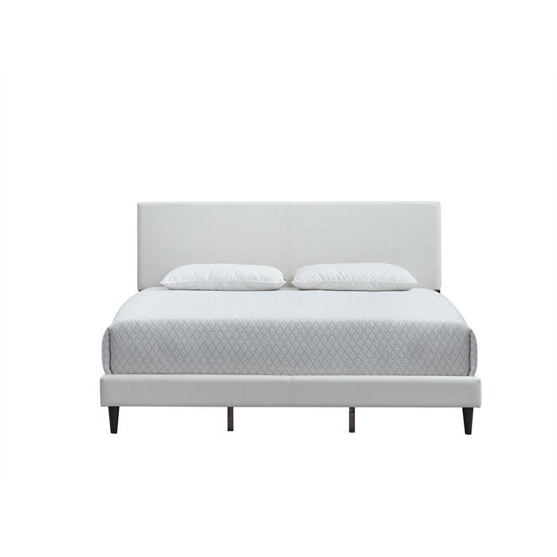 Pemberly Row King Platform Bed in Faux Leather White with Adjustable Headboard
