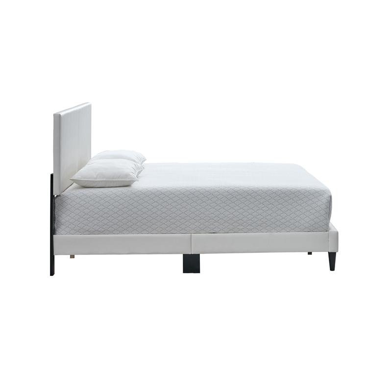 Pemberly Row King Platform Bed in Faux Leather White with Adjustable Headboard