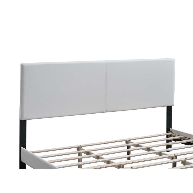 Pemberly Row King Platform Bed in Faux Leather White with Adjustable Headboard
