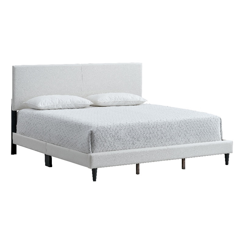 Pemberly Row King Platform Bed in Faux Leather White with Adjustable Headboard