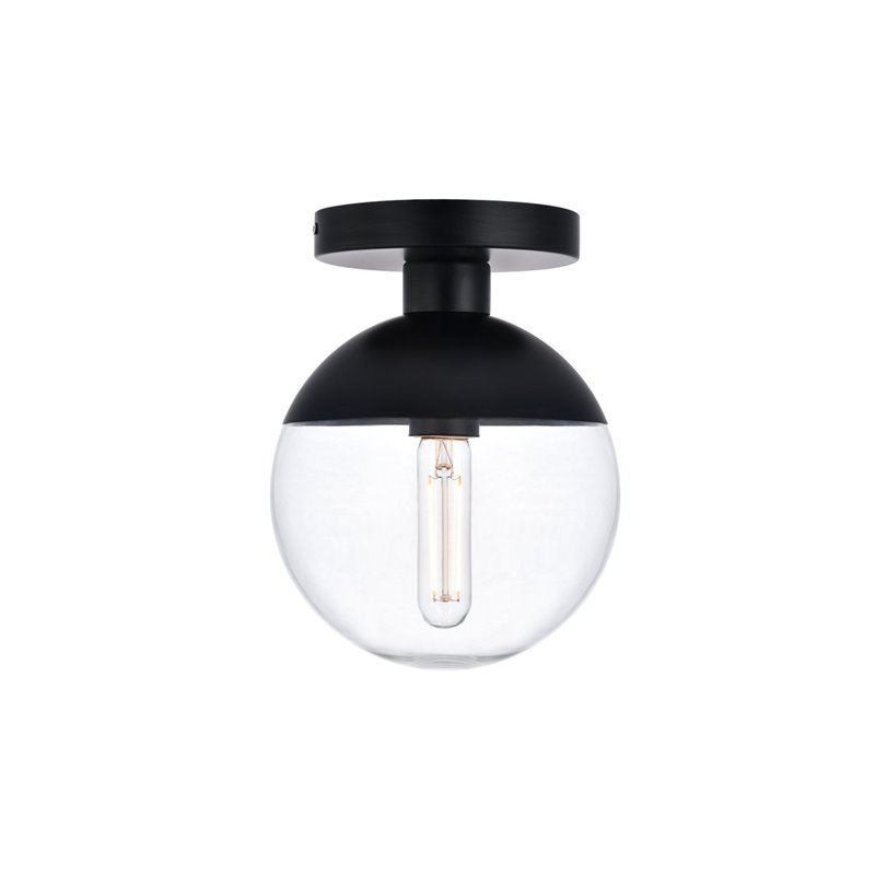 Pemberly Row Eclipse 1-Light Metal and Glass Flush Mount in Black Clear