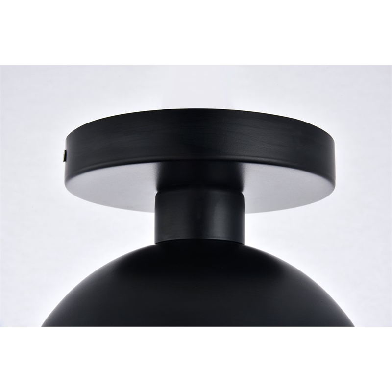 Pemberly Row Eclipse 1-Light Metal and Glass Flush Mount in Black Clear