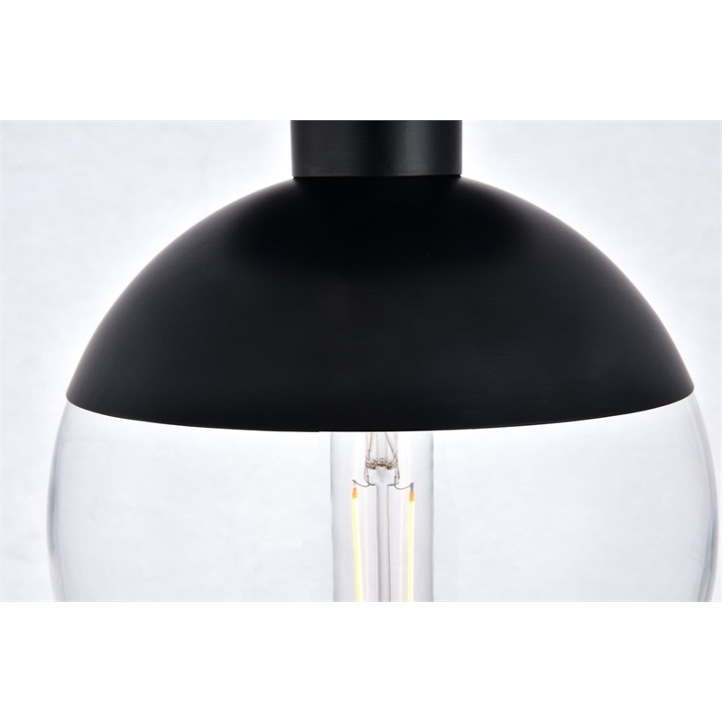 Pemberly Row Eclipse 1-Light Metal and Glass Flush Mount in Black Clear