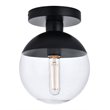 Pemberly Row Eclipse 1-Light Metal and Glass Flush Mount in Black Clear