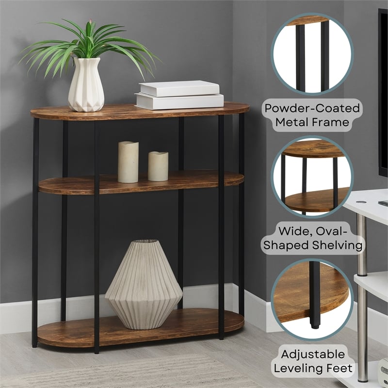 Pemberly Row Simon 3-Tier Oval Entryway Table in Walnut Wood Finish
