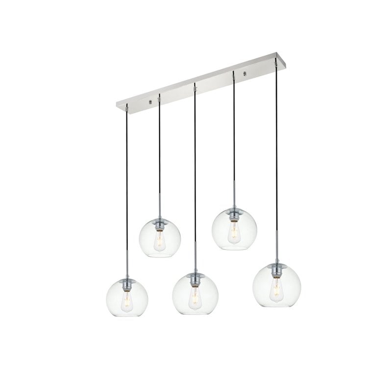 Pemberly Row Baxter 5-Light Pendant Lamp in Chrome Metal and Clear Glass