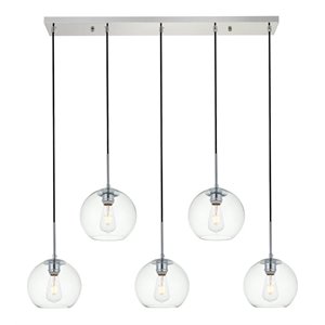 Pemberly Row Baxter 5-Light Pendant Lamp in Chrome Metal and Clear Glass