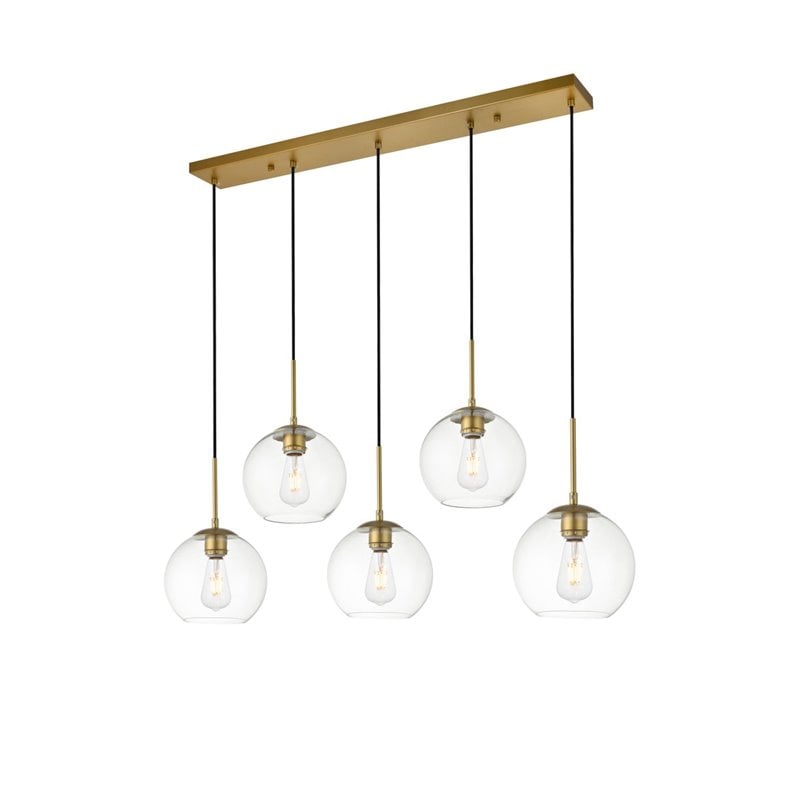 Pemberly Row 5-Light Metal and Glass Pendant in Brass and Clear