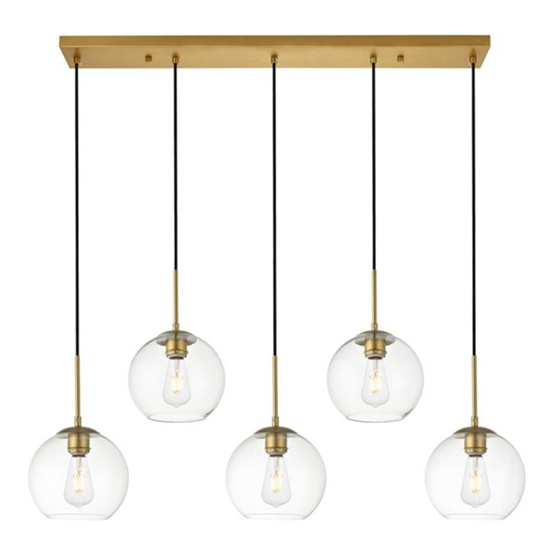 Pemberly Row 5-Light Metal and Glass Pendant in Brass and Clear