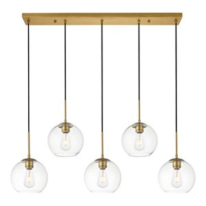 Pemberly Row 5-Light Metal and Glass Pendant in Brass and Clear