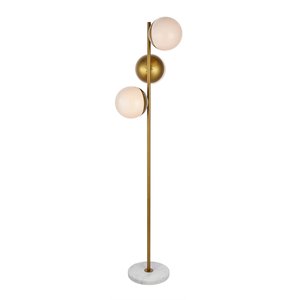 Pemberly Row 3-Light Metal and Glass Floor Lamp in Brass and White