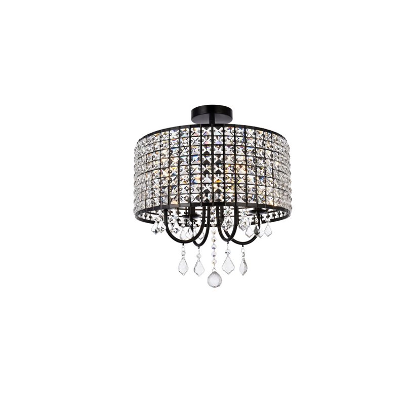 Pemberly Row 4-Light Transitional Flush Mount Iron and Crystal Black