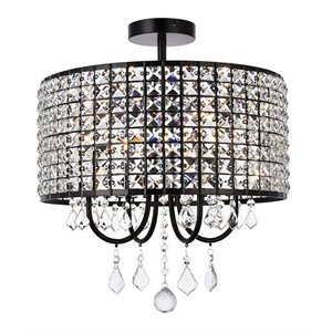 Pemberly Row 4-Light Transitional Flush Mount Iron and Crystal Black