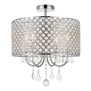 Pemberly Row 4-Light Transitional Flush Mount Iron and Crystal Chrome