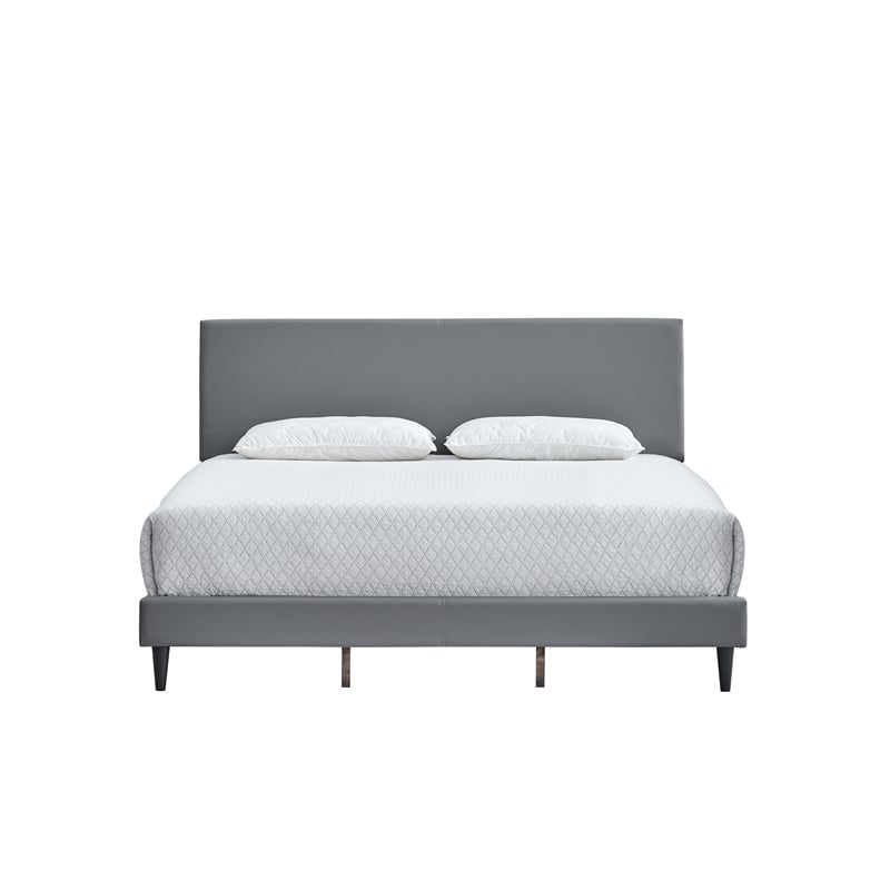 pemberly row modern faux leather king platform bed in grey