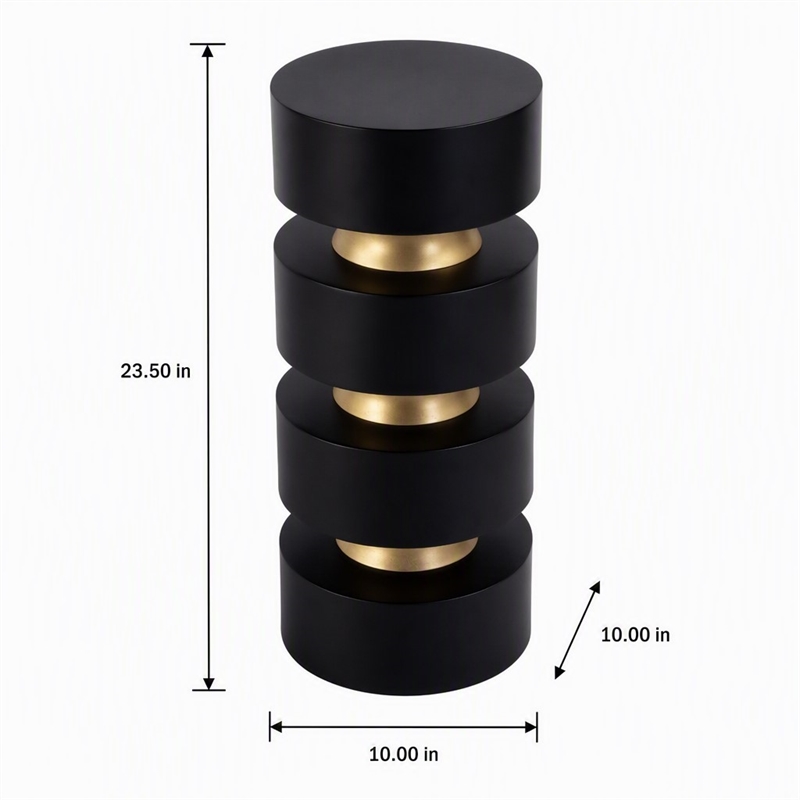Pemberly Row Zola Round Mango Wood and Iron Side Table with Gold Trim
