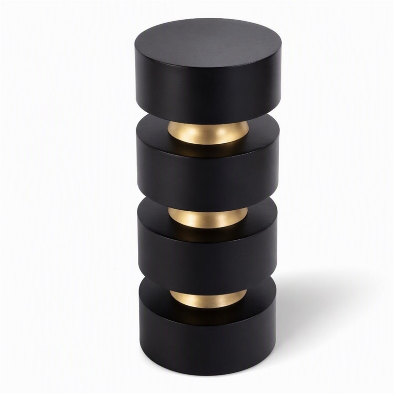 Pemberly Row Zola Round Mango Wood and Iron Side Table with Gold Trim