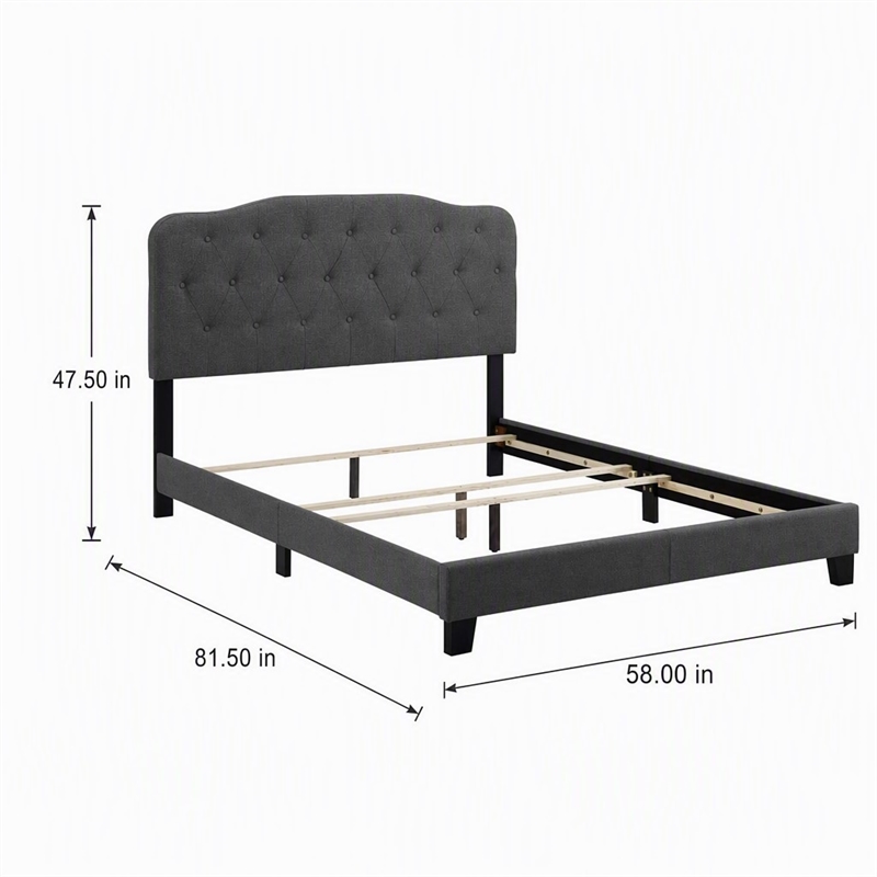Pemberly Row Full Upholstered Bed with Button-Tufted Headboard in Gray