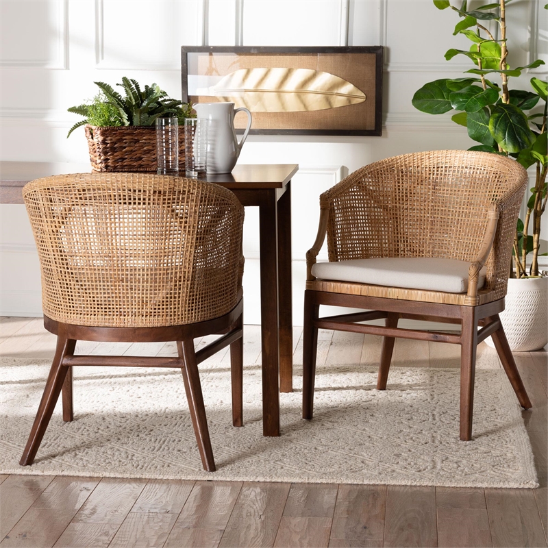 Pemberly Row Lumajang 2-Piece Rattan Dining Chair Set in Natural Finish